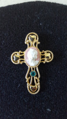 VINTAGE PRECIOUS MOMENT CAMEO CROSS PENDANT FIRST COMMUNION SEMNATA ITALIA foto