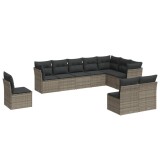 Cumpara ieftin Set mobilier de gradina cu perne, 10 piese, gri, poliratan