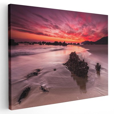 Tablou peisaj plaja la apus Tablou canvas pe panza CU RAMA 50x70 cm foto