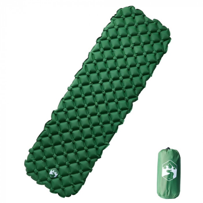 vidaXL Saltea gonflabilă de camping, 1 persoană, verde, 190x58x6 cm