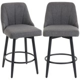 HOMCOM Set de 2 taburete de bar pivotante, scaune de bar din țesătură cu aspect de in, spătar capitonat, suport pentru picioare, gri | Aosom Romania