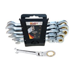 Set chei fixe, inelare cu clichet si balama, 5 piese, 8-17 mm, chrome-vanadium, Onex