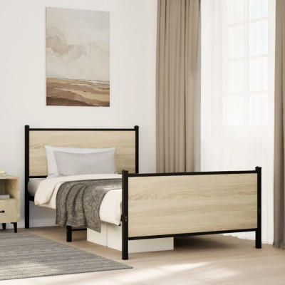 vidaXL Cadru pat metalic fără saltea, stejar sonoma, 100x200 cm 4007729 foto