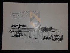 TINTU (TANTU) STEFAN RADU, BARCI LA PORTITA, SCHAB/PAPIER, GRAFICA, 1976 foto
