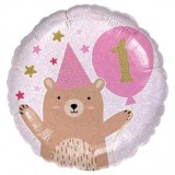 Balon folie holografic 1st Birthday Girl - 43 cm