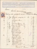 A859 Factură cu antet Kleininger Mikl&oacute;s Coloniale textile Tomnatic, județul Timiș, ante 1918