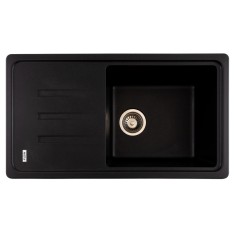 Chiuveta bucatarie din granit cu scurgator, 1 cuva, 780x435 mm, negru metalic, Flow