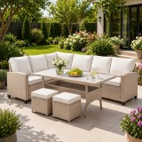 Set mobilier de gradina Cesme 4 piese cu coltar, masa si 2 tabureti, bej
