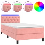 Cumpara ieftin Pat continental cu saltea &amp; LED, roz, 80x200 cm, catifea