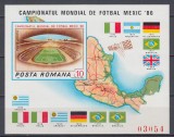 ROMANIA 1986 LP 1158 TURNEUL FINAL C.M. FOTBAL MEXIC 1986 COLITA NEDANTELATA MNH, Nestampilat