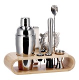 Cumpara ieftin Set preparare cocktail, 9 piese, otel argintiu, bambus 750 ml
