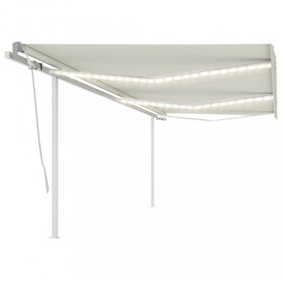 vidaXL Copertină retractabilă manual cu LED, crem, 6x3,5 m foto