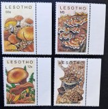 Ciuperci - Lesotho 1985 - Set Complet 4 Timbre cu Marjne / C&acirc;mp Alb Floră &amp; Botanică (Nefolosit / MNH) CP1_II