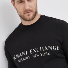 Armani Exchange Hanorac de bumbac bărbați, culoarea negru, cu imprimeu