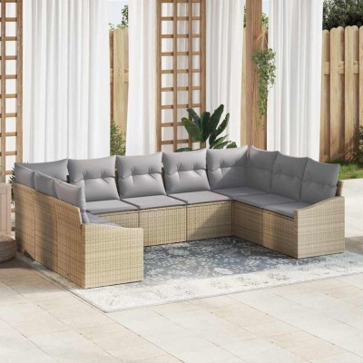 vidaXL Set de canapele pentru grădină 9 pcs Bej Rattan poli 3346880 foto