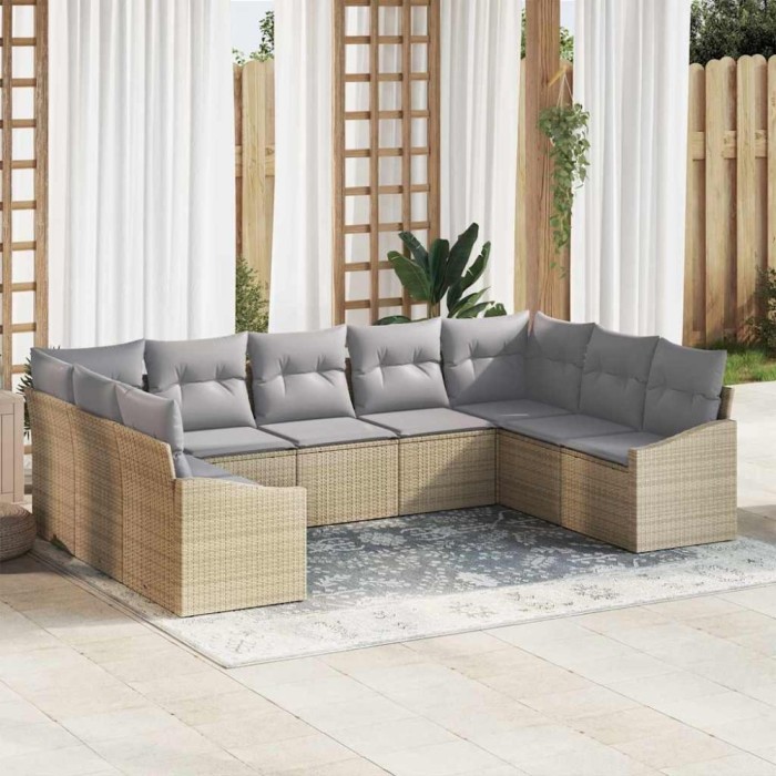 vidaXL Set de canapele pentru grădină 9 pcs Bej Rattan poli 3346880