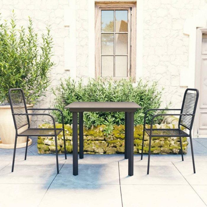 vidaXL Set mobilier de grădină, 3 piese, negru, sticlă și oțel 3060207