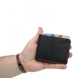 Cumpara ieftin Portofel personalizabil clasic barbati din piele naturala, Hector Young, negru detalii rosii