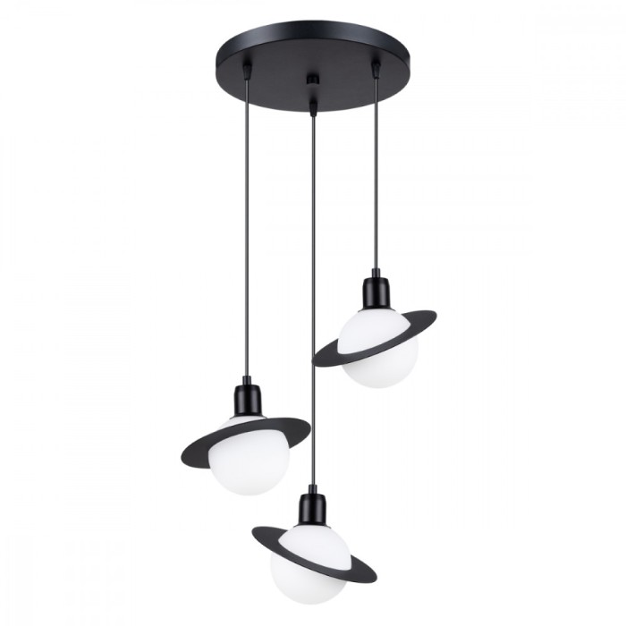 Lampă Suspendată Hyperion Negru Oțel 3 Becuri Minge Modernă De Interior