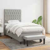 Cumpara ieftin Pat box spring cu saltea, gri deschis, 100x200 cm, textil