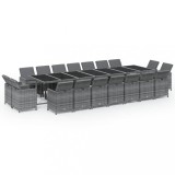 Set mobilier gradina cu perne, 19 piese, gri, poliratan