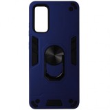 Husa antisoc plastic albastru cu TPU negru, inel stand, placuta metalica (fixare pe suport magnetic), pentru Samsung Galaxy S20 4G, 5G