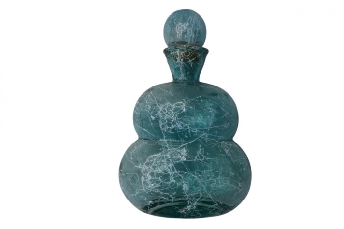 Vază decorativă din sticlă crackle &icirc;n nuanțe de albastru acvatic