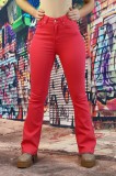 Blugi Dama Evazati Skinny Talie Inalta Denim Elastic Fuchsia F912-55