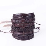 Cumpara ieftin Set 6 bratari cu multiple straturi JustZEN pentru barbati din piele naturala maro inchidere ajustabila