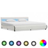 Cumpara ieftin Cadru de pat cu LED, alb, 180 x 200 cm, piele ecologică
