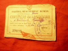 PMR Certificat de Absolvire curs de Partid 1950 ,cu stamp. Comitet PMR Baia foto