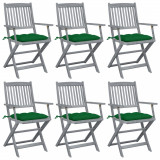 vidaXL Scaune pliabile de exterior, perne, 6 buc., lemn masiv acacia 3065427