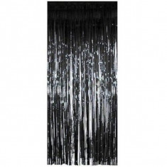 Perdea decorativa, It&#039;s Party Time, din folie negru metalizat 100 x 200 cm pentru petreceri aniversare