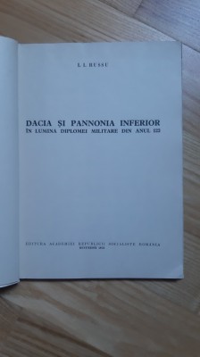 I. I. Russu - Dacia si Pannonia Inferior in lumina diplomei militare din anul 123 (1978) arheologie romana istoria inscriptiile Daciei foto