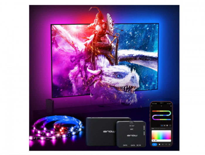 Banda LED pentru TV ISNOW, RGBIC, iluminare de fundal TV pentru 75-85 inchi, Dolby 4K60HZ - RESIGILAT