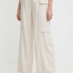 Dkny pantaloni din in culoarea bej, drept, high waist, DJ4P3015