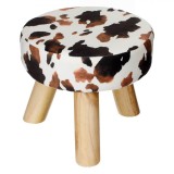 Taburet Decorativ, 30x27cm, Design Vacă, Material Poliester, Picioare Lemn, Multicolor, Oem