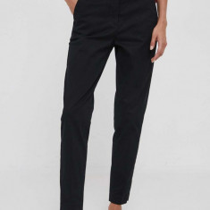 Sisley pantaloni femei, culoarea negru, mulata, high waist