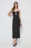 Bardot rochie culoarea negru, midi, mulată