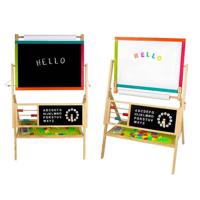 Tabla de lemn pentru copii suport 3 in 1 - Tabla neagra tabla magnetica tabla alba cu accesorii