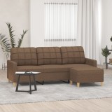 VidaXL Canapea cu 3 locuri cu taburet, maro, 180 cm, material textil