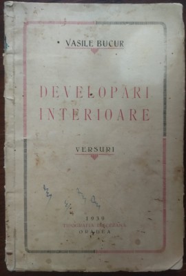 VASILE BUCUR - DEVELOPARI INTERIOARE (VERSURI) [ORADEA, 1939/DEDICATIE-AUTOGRAF] foto