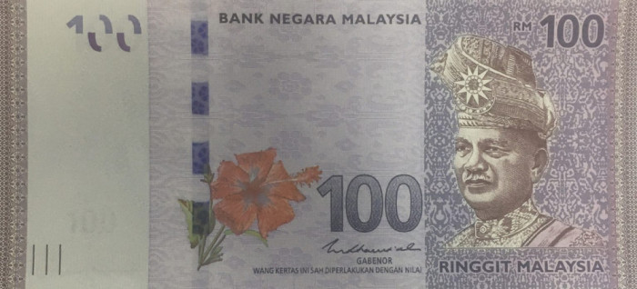 MALAEZIA █ bancnota █ 100 Ringgit █ 2021 █ P-55c █ POLYMER █ UNC █ necirculata