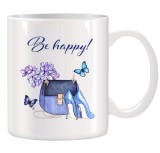 Cana alba personalizata &quot;Be Happy&quot;, pentru femei, INOVATIX&reg;. 330ml, Oem
