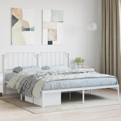 vidaXL Cadru de pat metalic cu tăblie, alb, 180x200 cm foto
