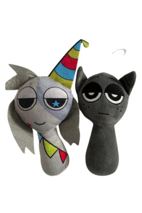 Set 2 Jucării de Pluș Sprunki: Gri și Circarul, Gri-Roșu-Albastru, 23cm