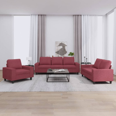 vidaXL Set de canapea, 3 piese, roșu vin, material textil foto