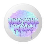 Cumpara ieftin Insigna rotunda Find Your Magic, 58 mm, fundal pastel multicolor, ac metalic