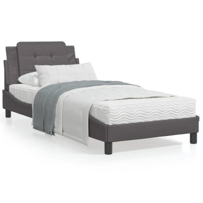 vidaXL Cadru de pat cu tăblie, gri, 90x200 cm, piele ecologică foto