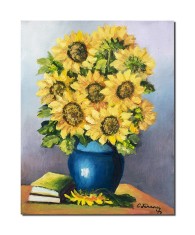 Tablou cu floarea soarelui pictat manual, Adoratele mele, 50x40cm ulei pe panza, Constantin Feraru